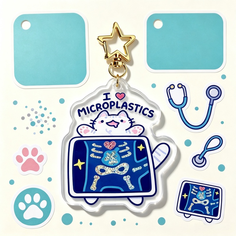 Retro Gaming Keychain - I Love Microplastics Cat Acrylic Keychain